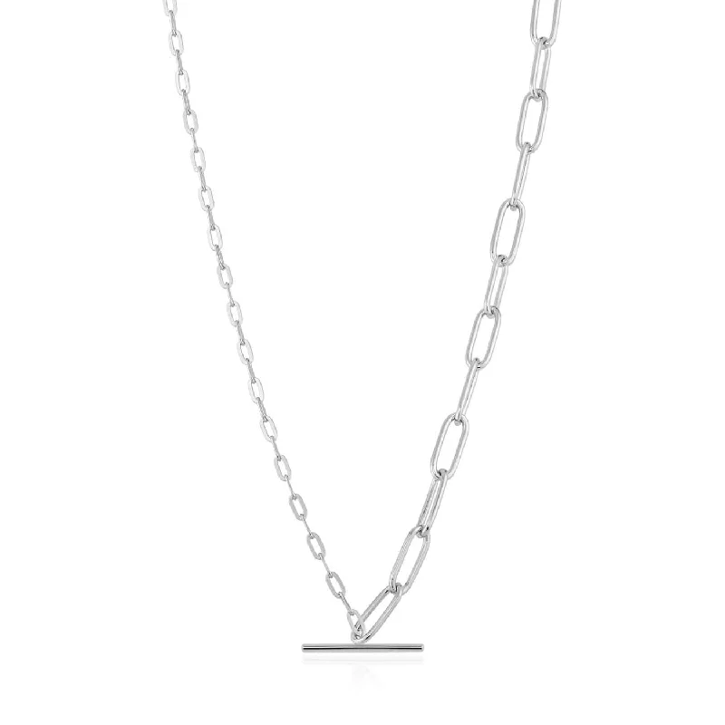 Silver Mixed Link T-bar Necklace