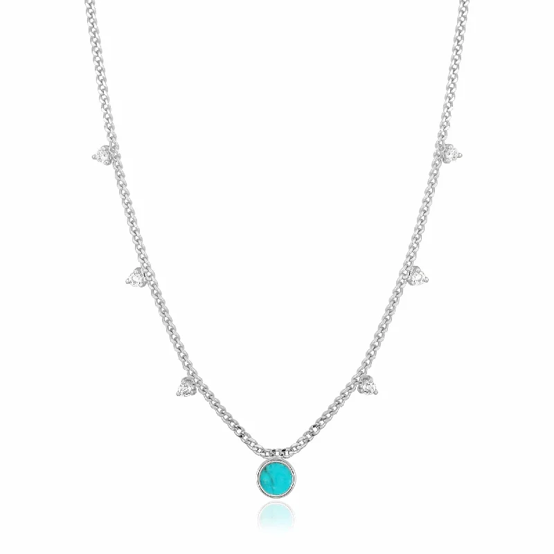 Silver Turquoise Drop Disc Necklace