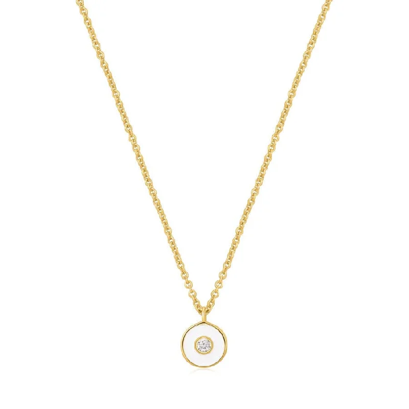 Optic White Enamel Disc Gold Necklace