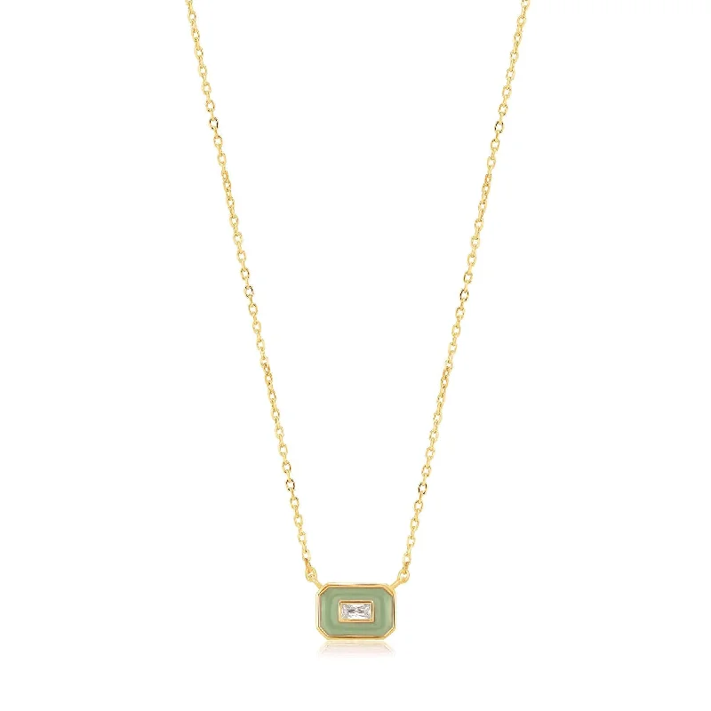 Sage Enamel Emblem Gold Necklace