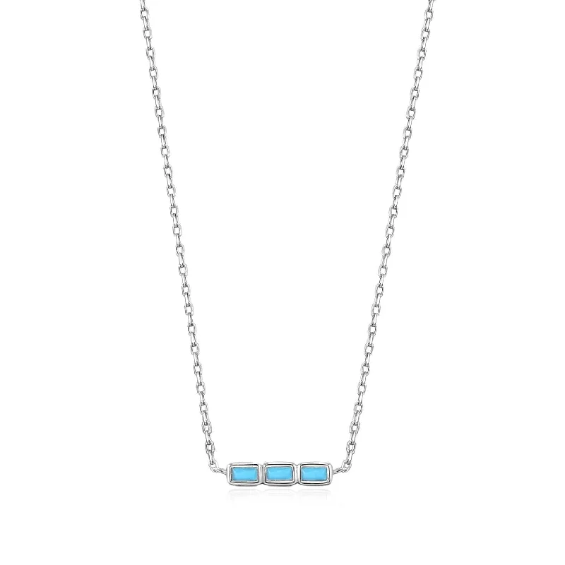 Turquoise Silver Bar Necklace