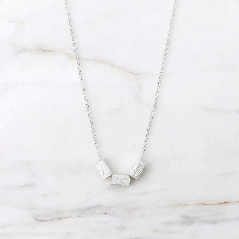 Three Sterling Silver Brushed Squares Necklace