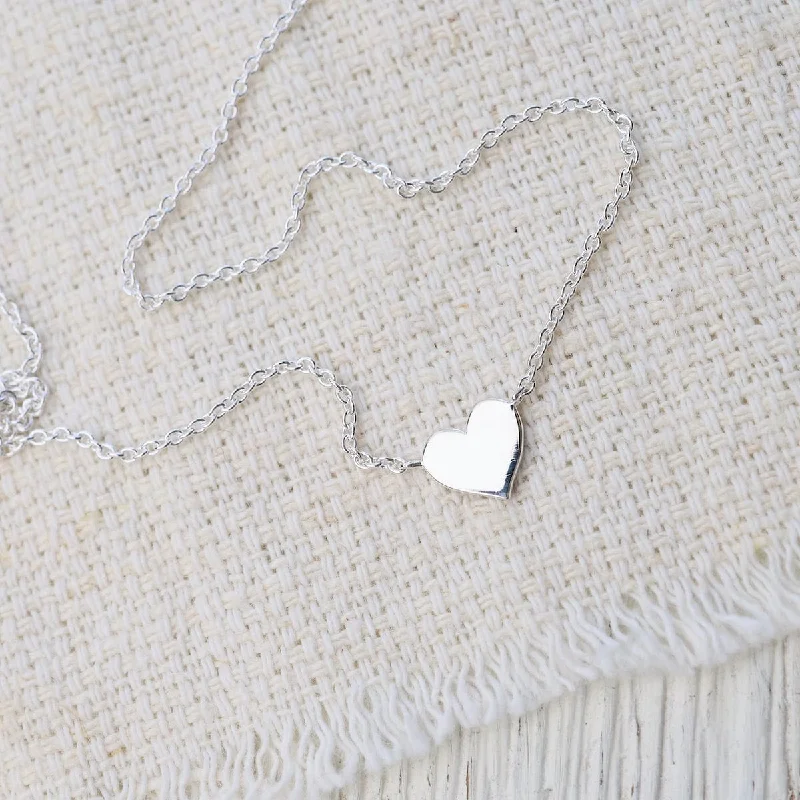 Flat Heart Necklace - Sterling Silver