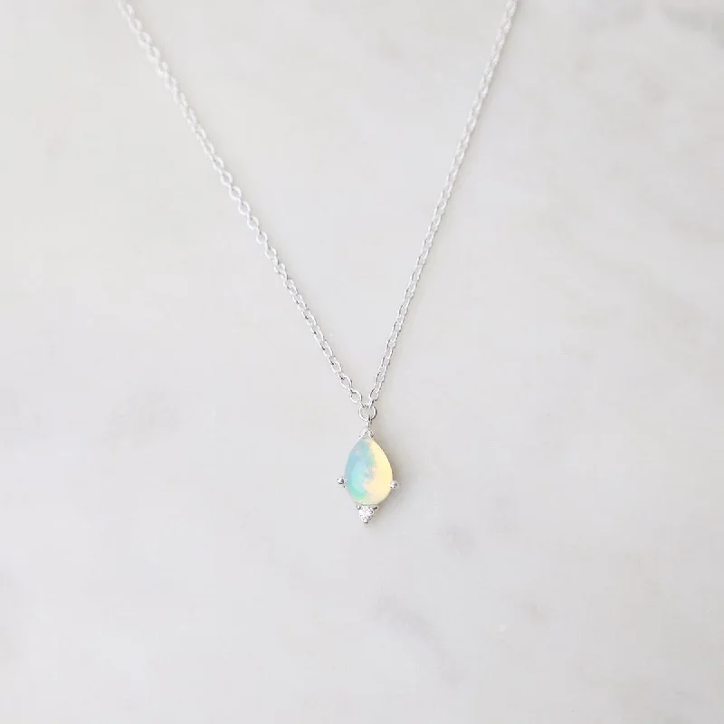 Opal Pear Accented by a Tiny CZ Necklace - Sterling Silver