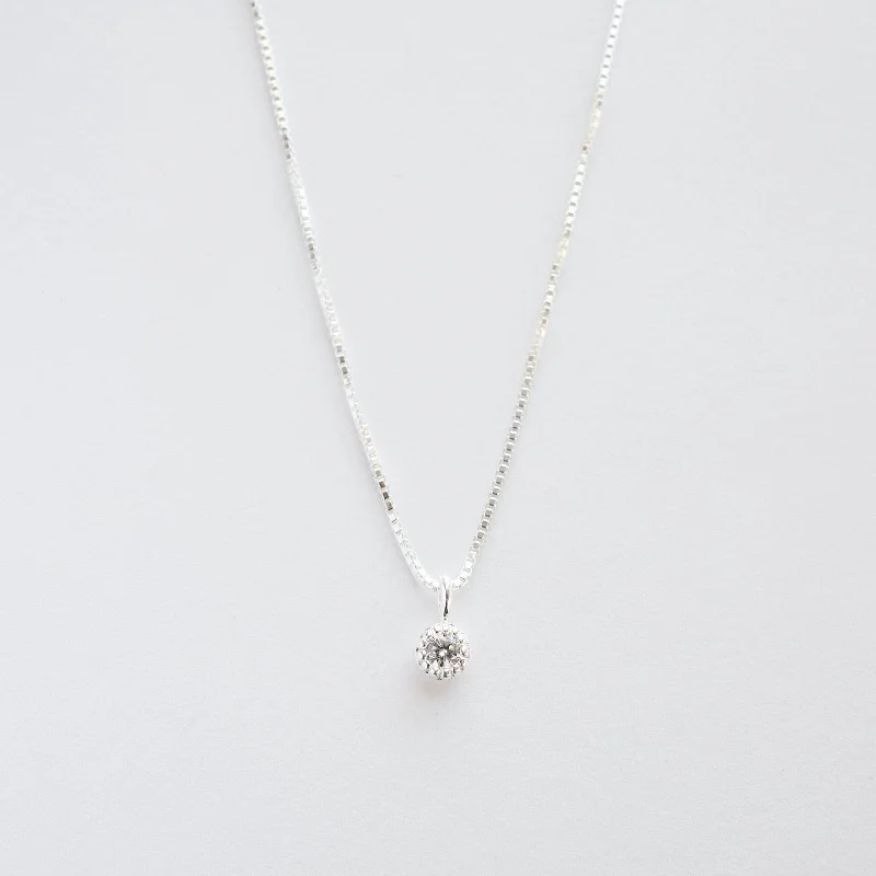 Milgrain Edge Round CZ on Sterling Silver Box Chain