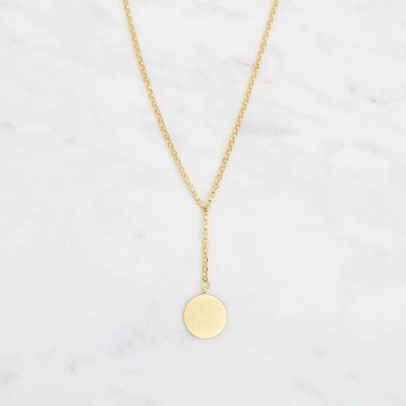 Brushed Gold Vermeil Disc Drop "Y" Necklace