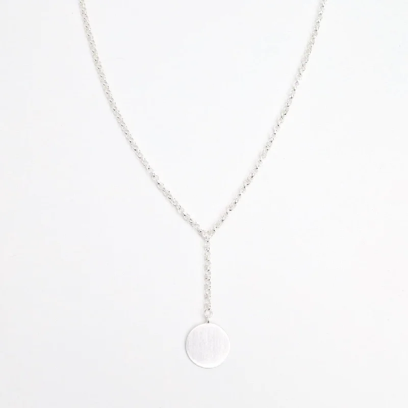 Brushed Disc Drop "Y" Necklace Sterling Silver