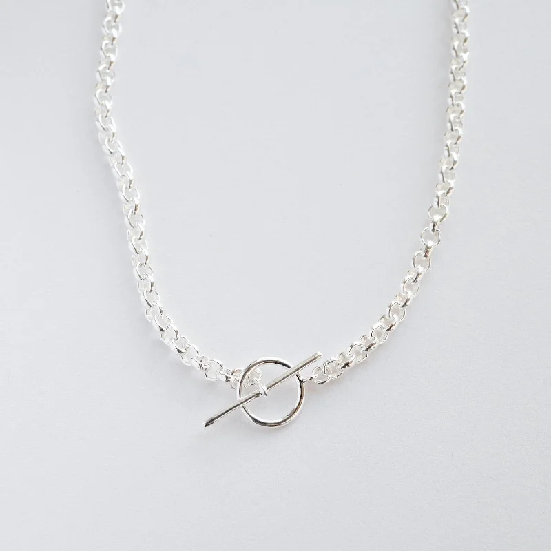 Heavy Rolo Chain Toggle Necklace in Sterling Silver