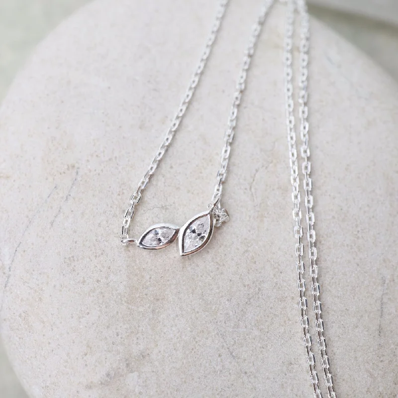 Two CZ Marquise Leaves Necklace - Sterling Silver