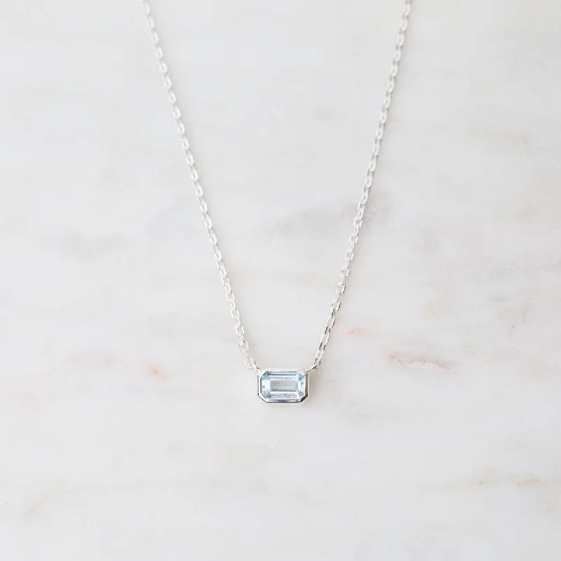 Octagon Aquamarine Necklace - Sterling Silver