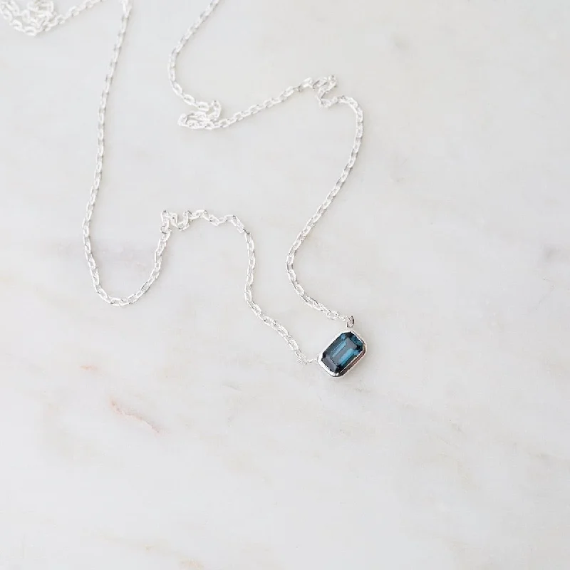 Sterling Silver Octagon London Blue Topaz Necklace