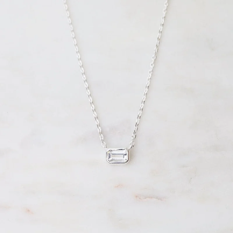 Octagon White Topaz Necklace - Sterling Silver