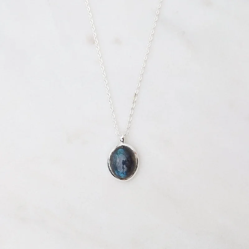 Oval Cabochon Labradorite Necklace - Sterling Silver