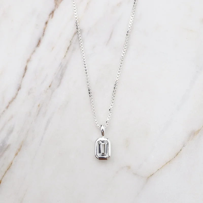 White Topaz Vertical Octagon Necklace - Sterling Silver