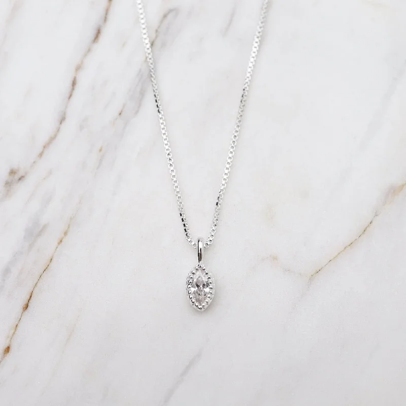 CZ Marquise with Milgrain Edge Necklace - Sterling Silver