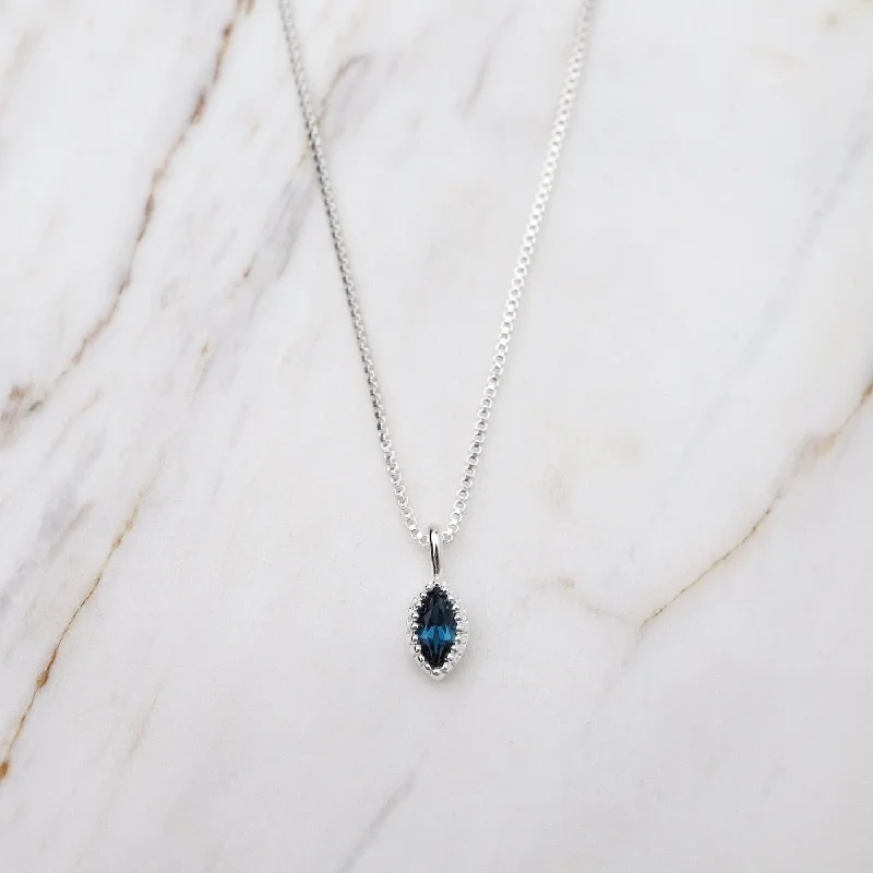 Marquise London Blue Topaz with Milgrain Edge Necklace - Sterling Silver