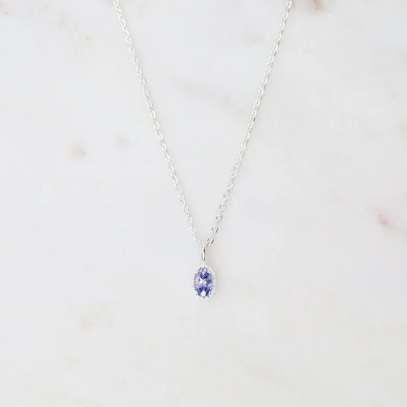 Oval Tanzanite with Milgrain Edge Necklace - Sterling Silver