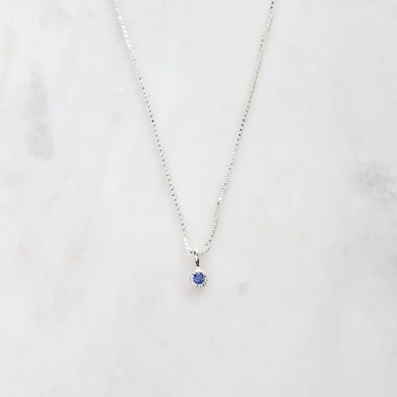 Blue Sapphire with Milgrain Edge Necklace - Sterling Silver