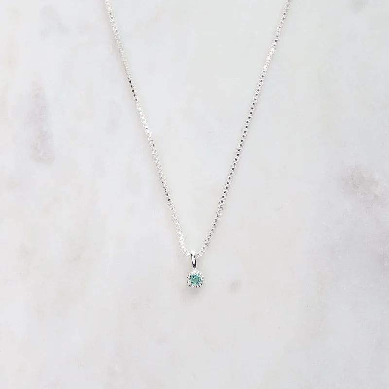 Emerald with Milgrain Edge Necklace  - Sterling Silver