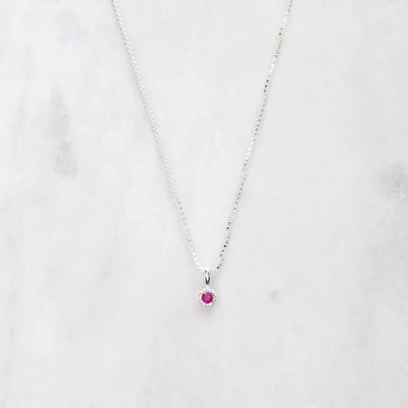 Ruby with Milgrain Edge Necklace  - Sterling Silver