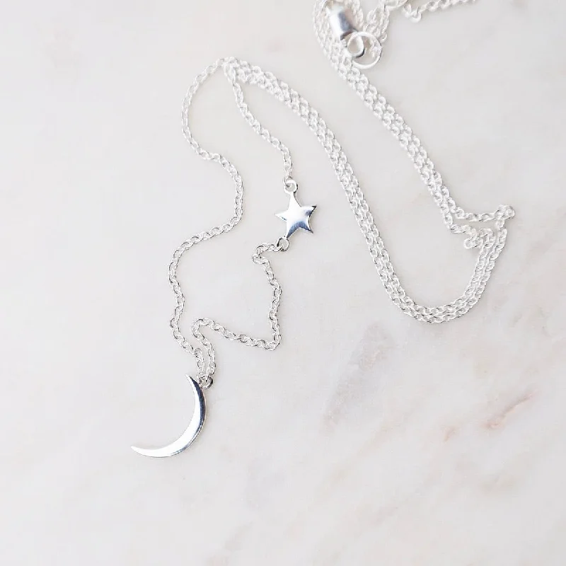 Moon & Star Necklace - Sterling Silver