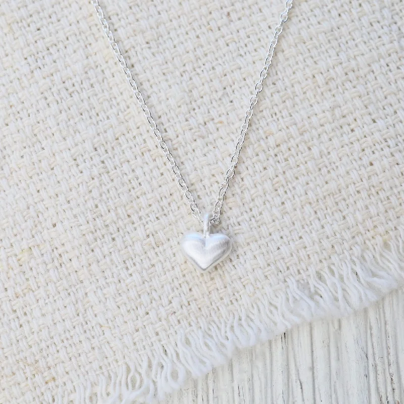 Puffy Heart Necklace - Brushed Sterling Silver