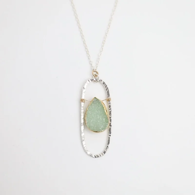 Silver Oval with Druzy Necklace