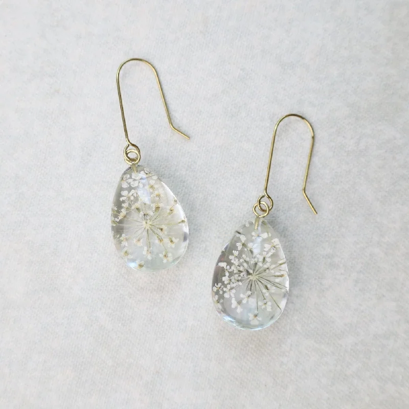 Botanical Dew Drop White Queen Anne Lace Earrings