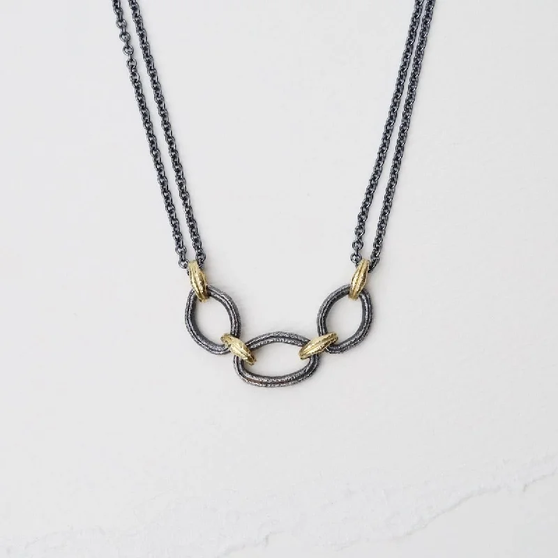 18k & Oxidized Silver Organic Link Necklace