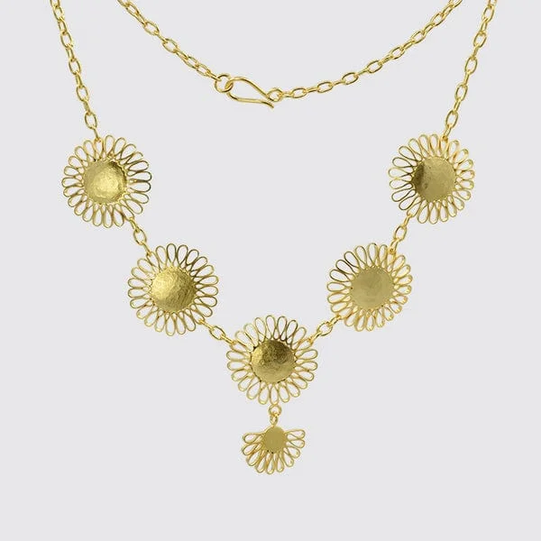 Hammered Flower Necklace - Gold Plated Brass