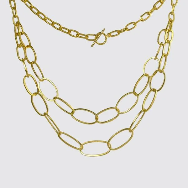 Gold Plated Double Strand Oval Link Chain Necklace