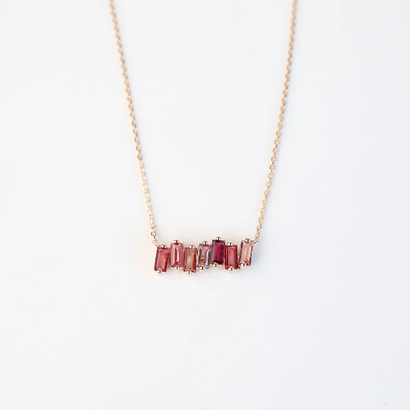 Rose Gold Mixed Pink Baguette Bar Necklace