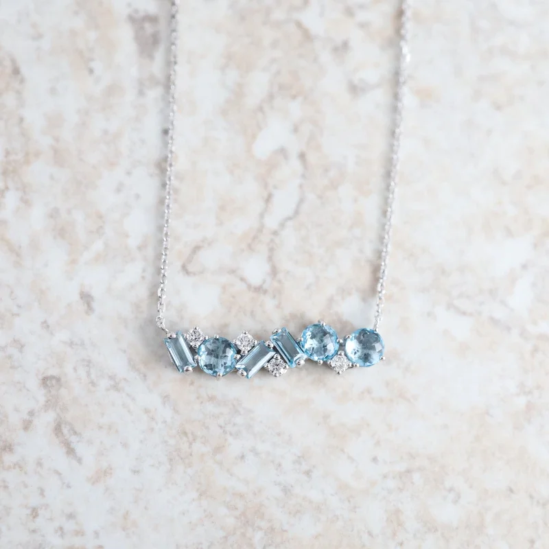 White Gold Swiss Blue Topaz Bar Necklace