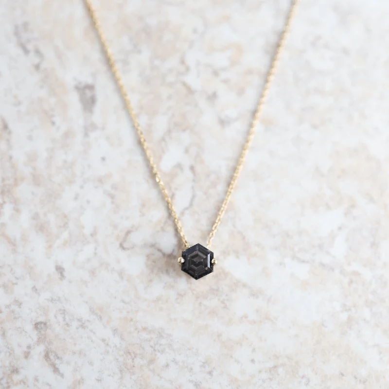 Gold Hexagon Black Night Quartz Necklace