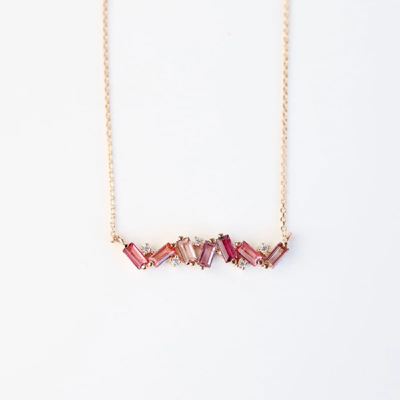 Rose Gold Frenesia Mixed Pink Topaz Bar Necklace