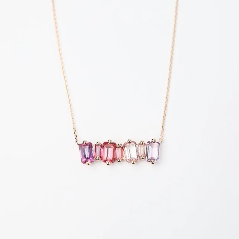 Rose Gold Ombre Pink Topaz Bar Necklace