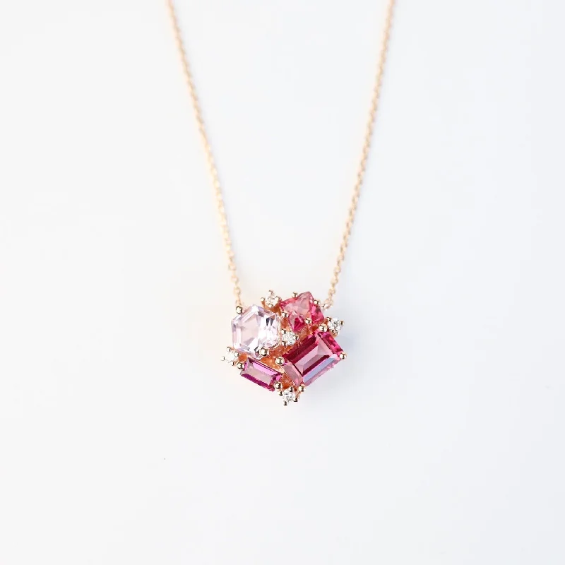 Rose Gold Pink Cluster Necklace