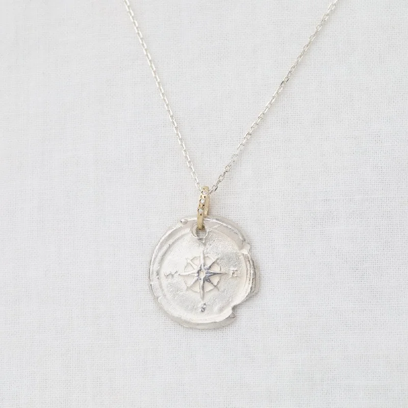 Sterling Silver & 14k Gold Compass Necklace