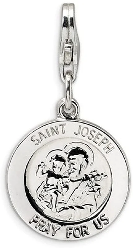 Rhodium-Plated Sterling Silver Saint Joseph Medal Charm (27X14MM)