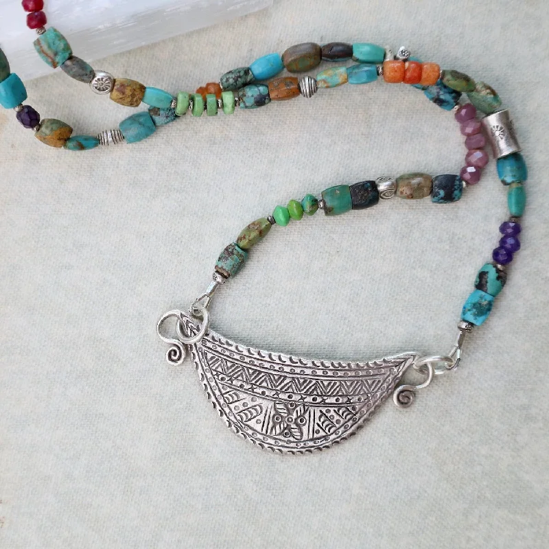 Chunky Turquoise Silver Spirit Lock Necklace