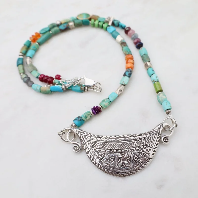 Chunky Turquoise Silver Spirit Lock Necklace