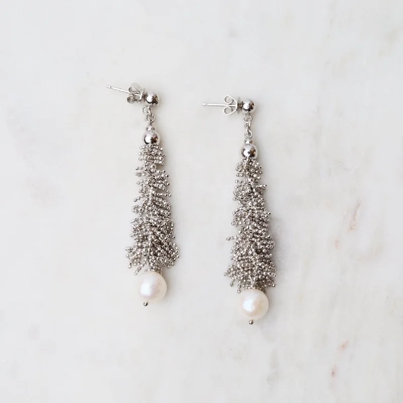 Long Graduated Fuzzy Drop Earrings with Pearl