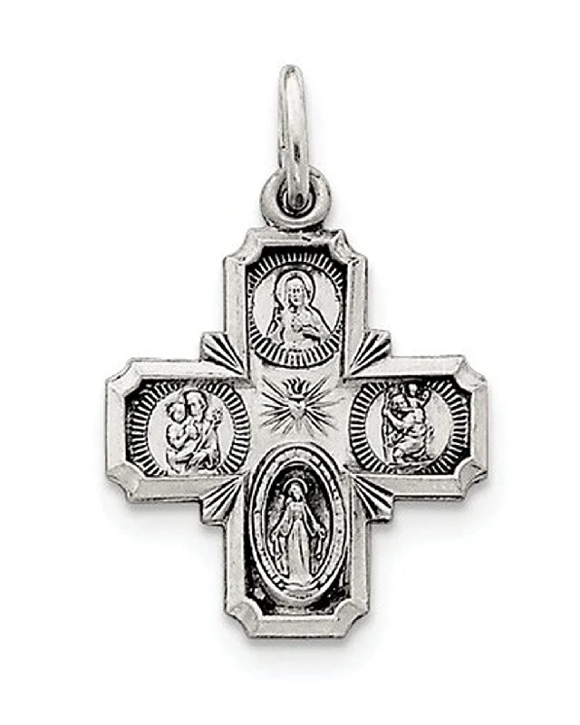 Sterling Silver Antiqued 4-Way Medal Charm Pendant (37X20 MM)