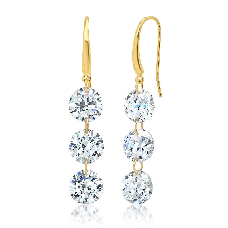 Gold Plated 3 Clear CZ Drop Earrings