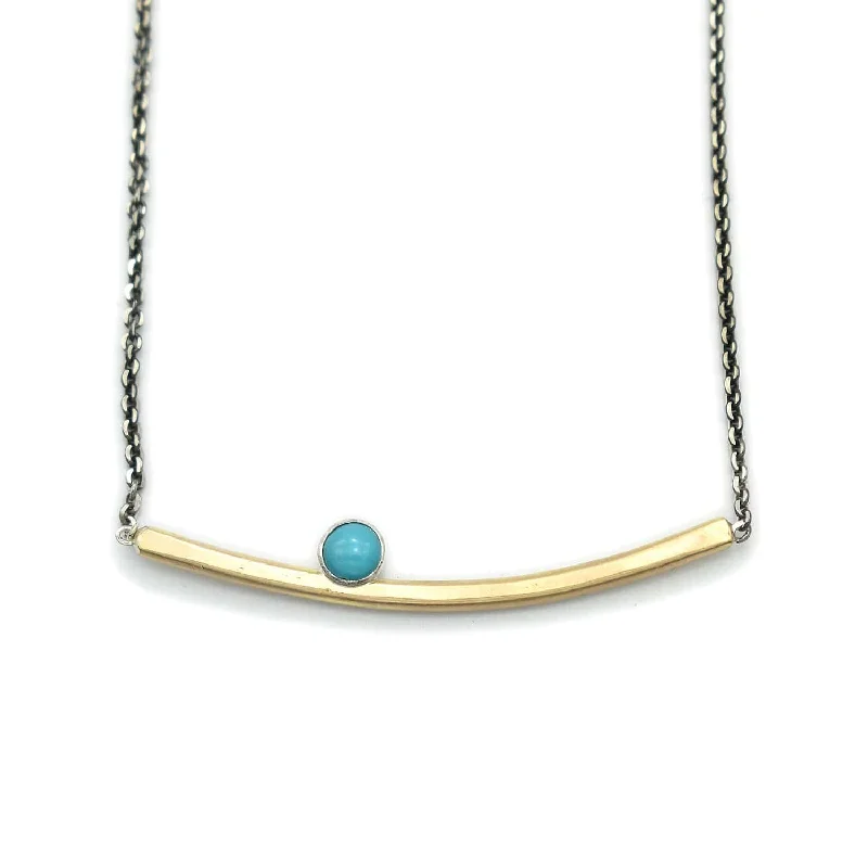 Gold Fill Bar with Turquoise Dot Necklace